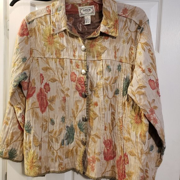 Tantrums 1X tan flower women's jacket/blazer - Picture 1 of 5